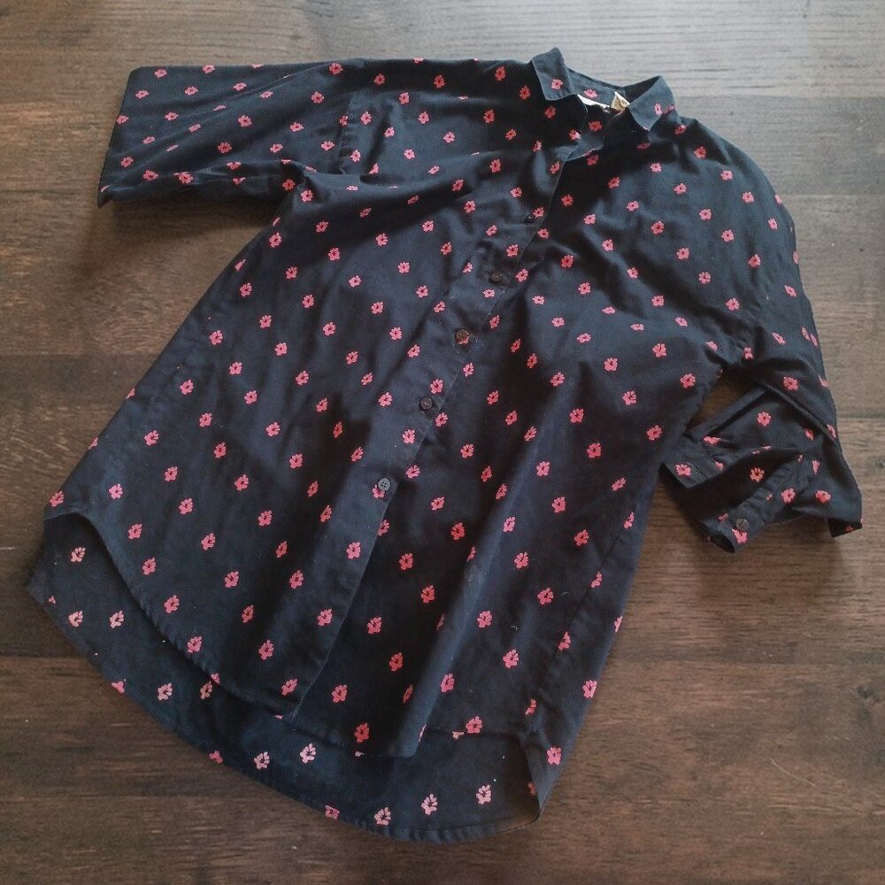 VTG Gypsy Pier 1 Womens Oversized Boho Shirt India Cotton Pink Floral 90s Baggy